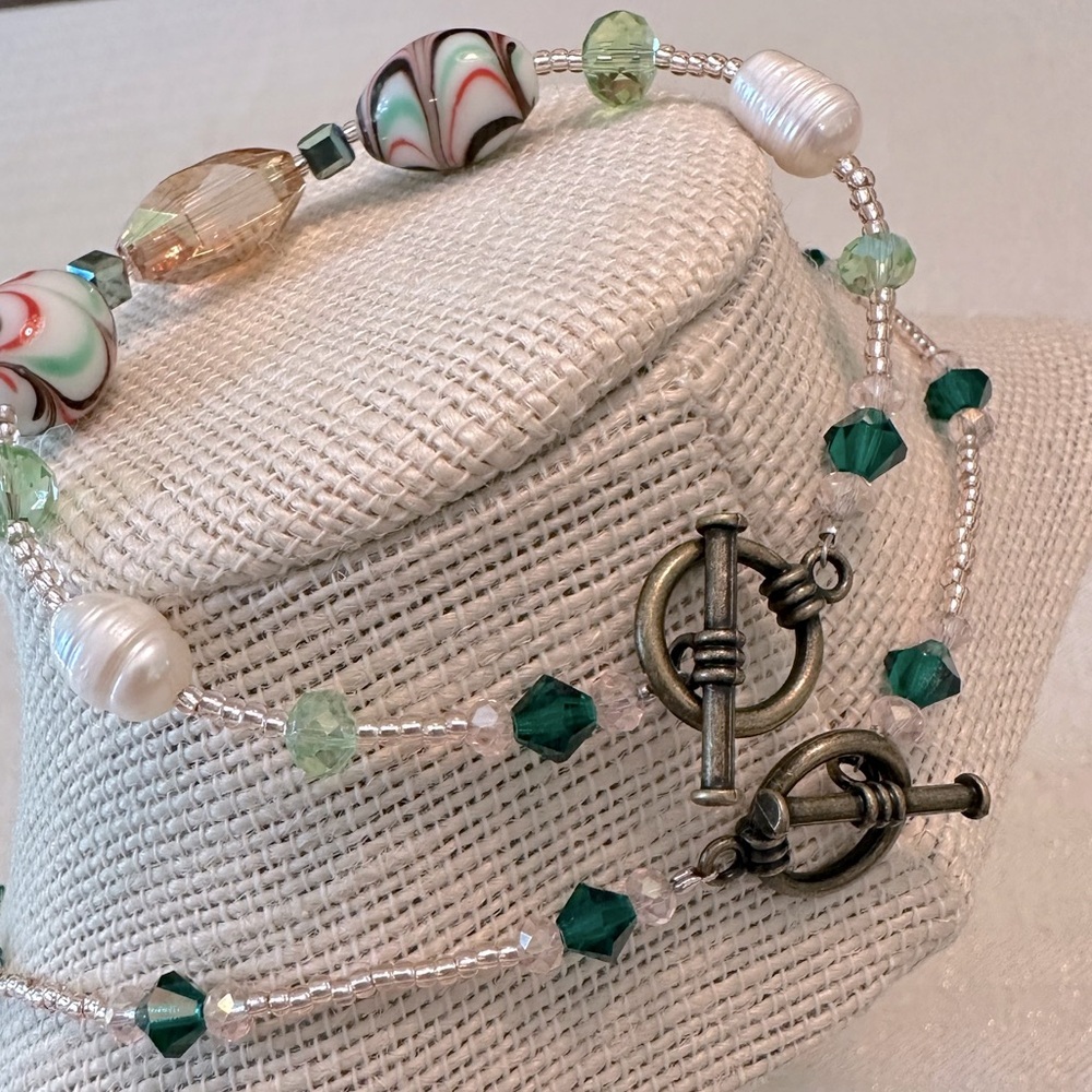 Handmade 2pc Necklace & Bracelet Set Enamel Butterfly Vintage Lamp Work Beads - Picture 13 of 16